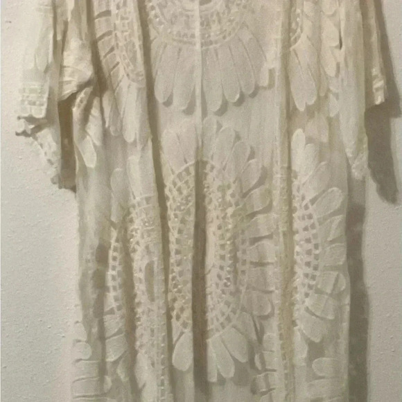 Rebellion Ivory Floral Lace Long Cardigan Kimono - Picture 2 of 5